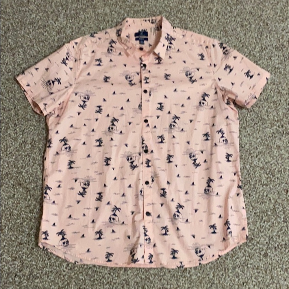 George pink palm tree & skull print button down XL